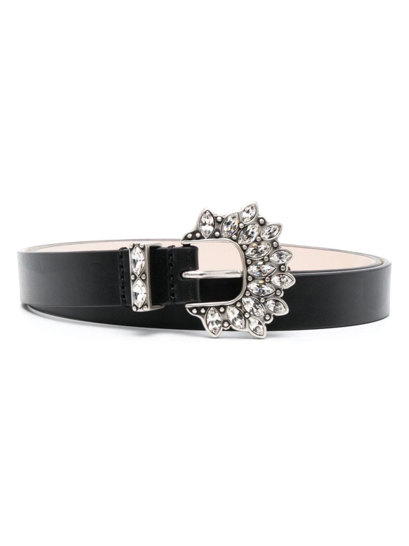 Black Celenia Crystal Leather Belt