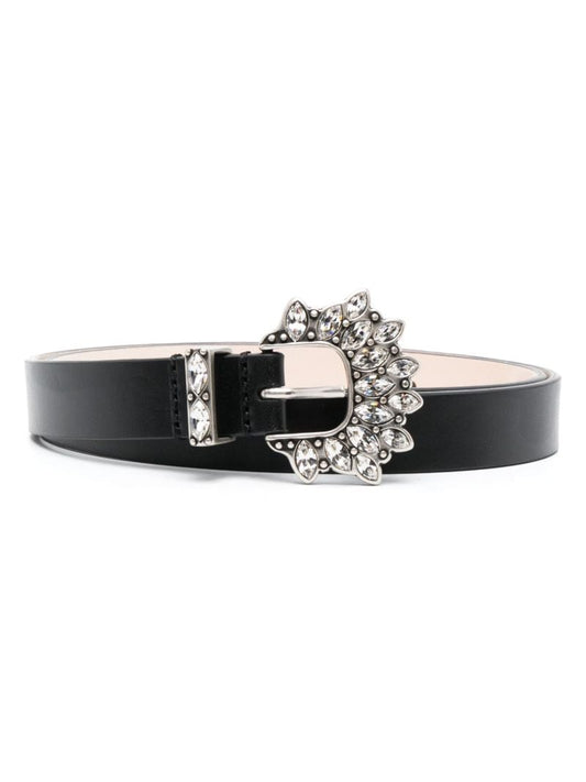 Black Celenia Crystal Leather Belt