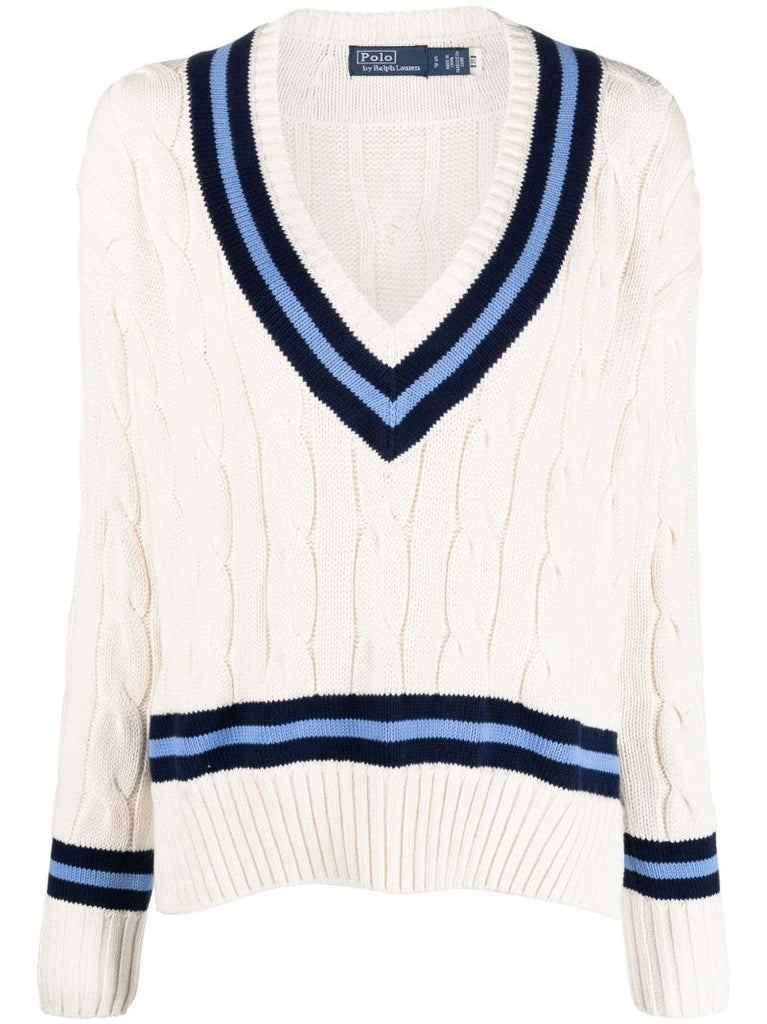 Neutral Cable-knit Cotton Sweater