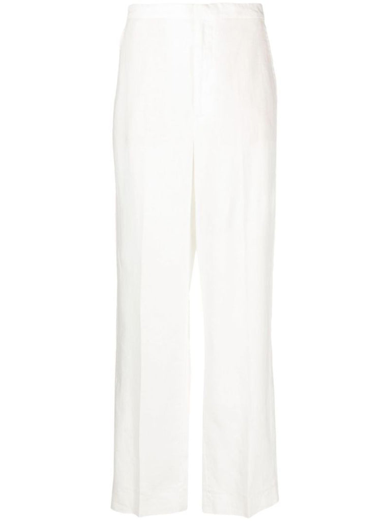 White Straight-leg Linen Trousers