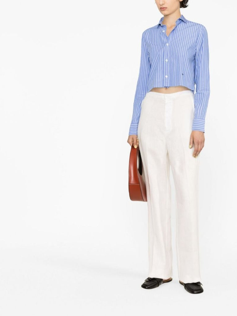 White Straight-leg Linen Trousers