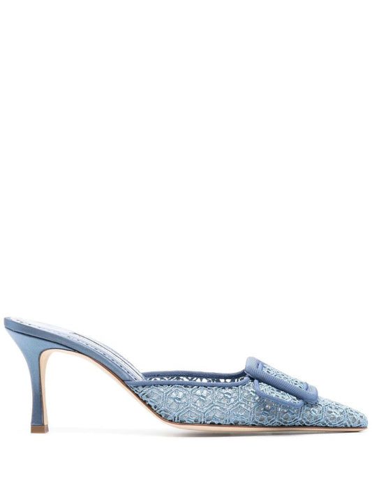 Blue Lace Panel Mules