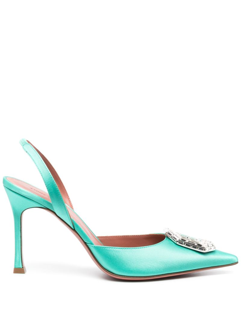 Green Camelia 90 Crystal Slingback Pumps