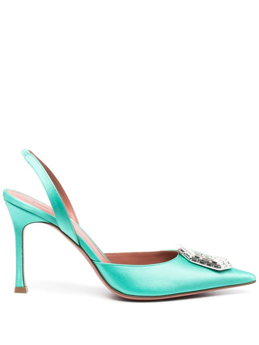 Green Camelia 90 Crystal Slingback Pumps