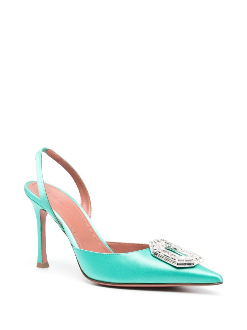 Green Camelia 90 Crystal Slingback Pumps