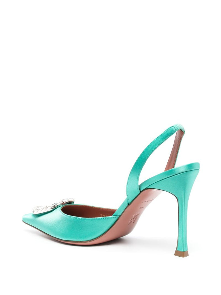 Green Camelia 90 Crystal Slingback Pumps