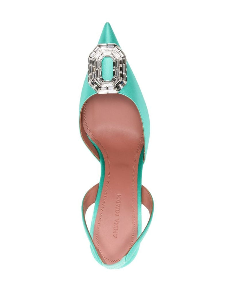 Green Camelia 90 Crystal Slingback Pumps