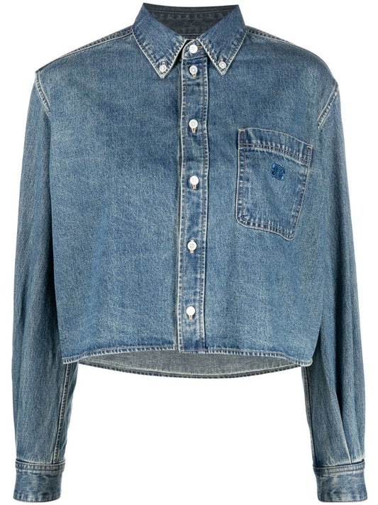 Blue Cropped Denim Shirt
