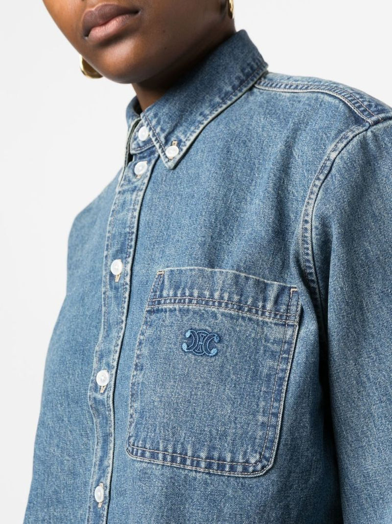 Blue Cropped Denim Shirt