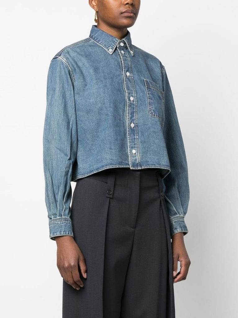 Blue Cropped Denim Shirt