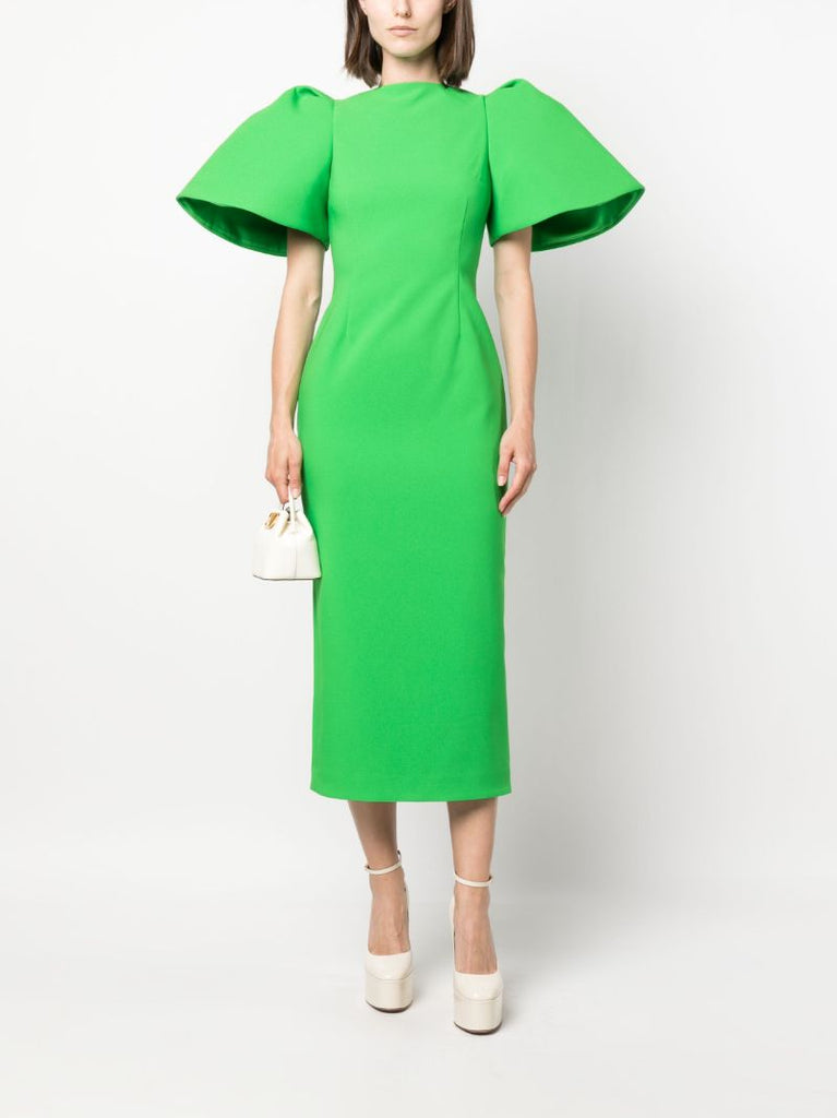 Green Lora Puff-sleeve Midi Dress