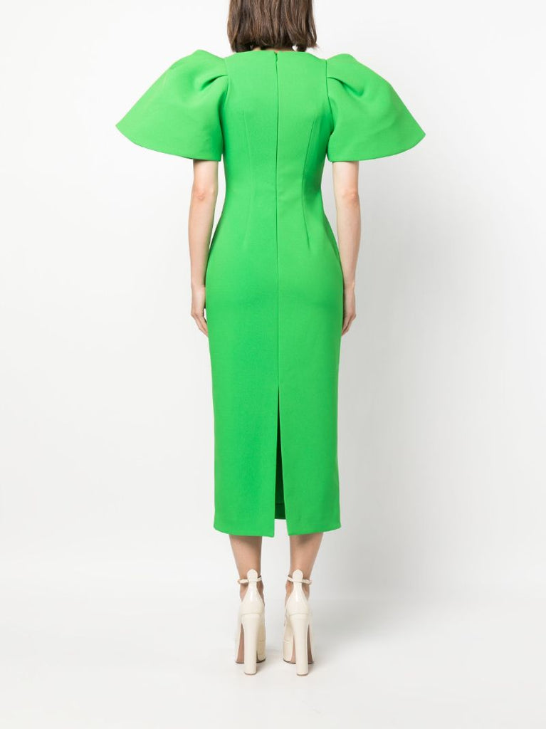 Green Lora Puff-sleeve Midi Dress