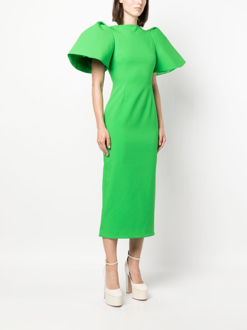 Green Lora Puff-sleeve Midi Dress