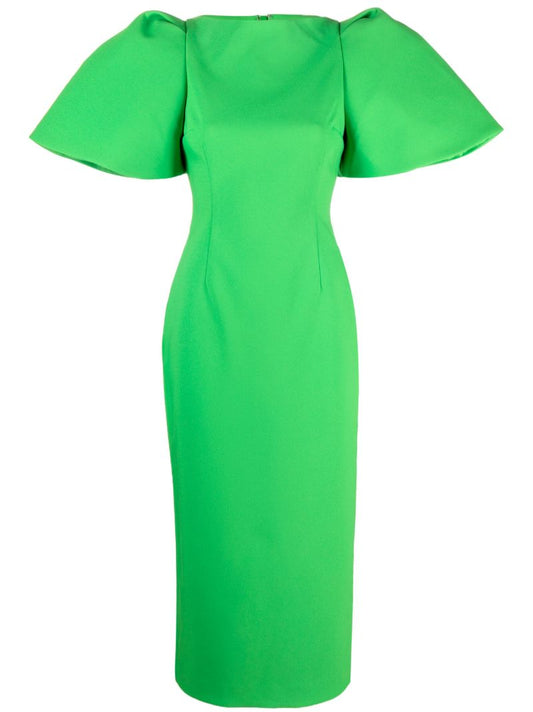 Green Lora Puff-sleeve Midi Dress
