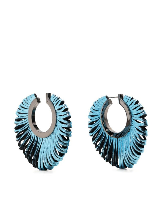 Blue Revolve Leather Hoop Earrings