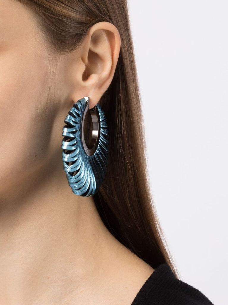 Blue Revolve Leather Hoop Earrings