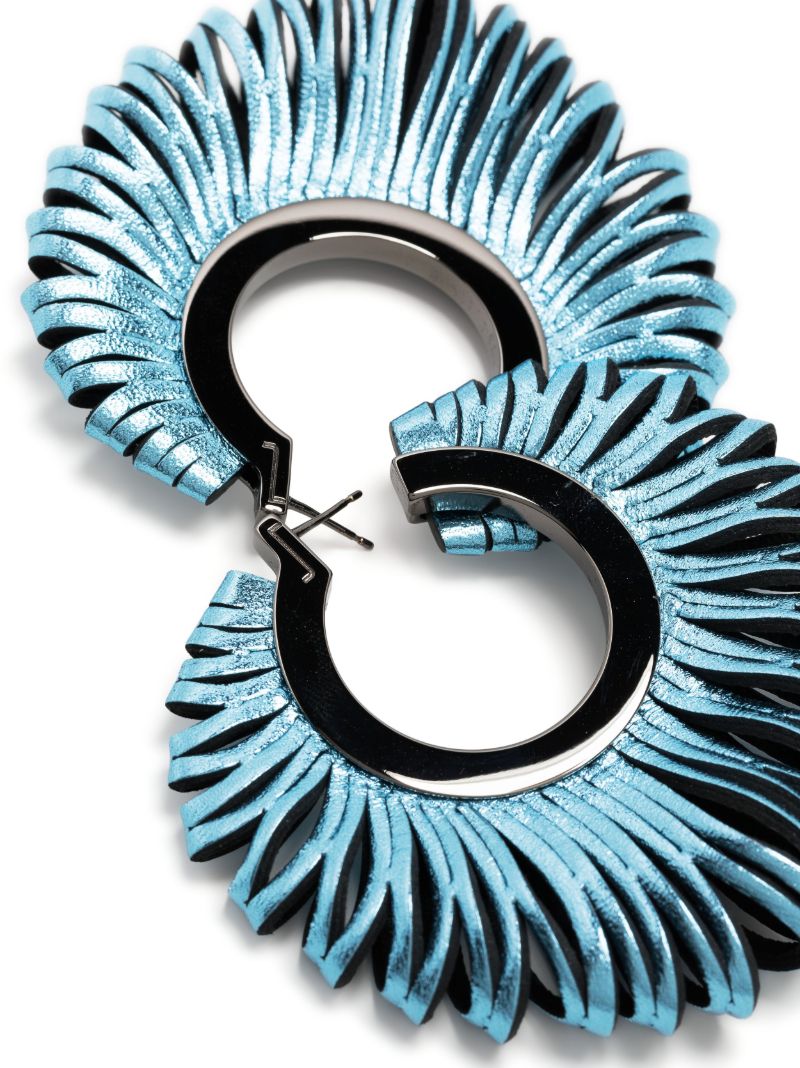 Blue Revolve Leather Hoop Earrings