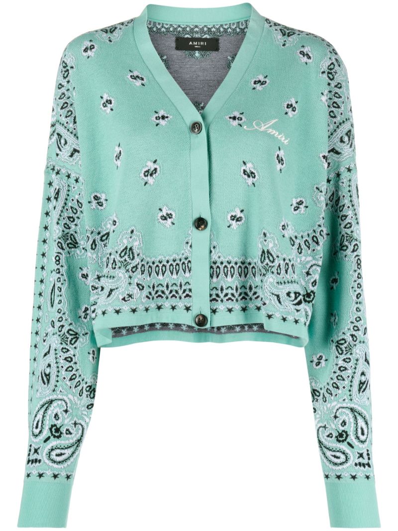 Blue Bandana-intarsia Cotton Cardigan