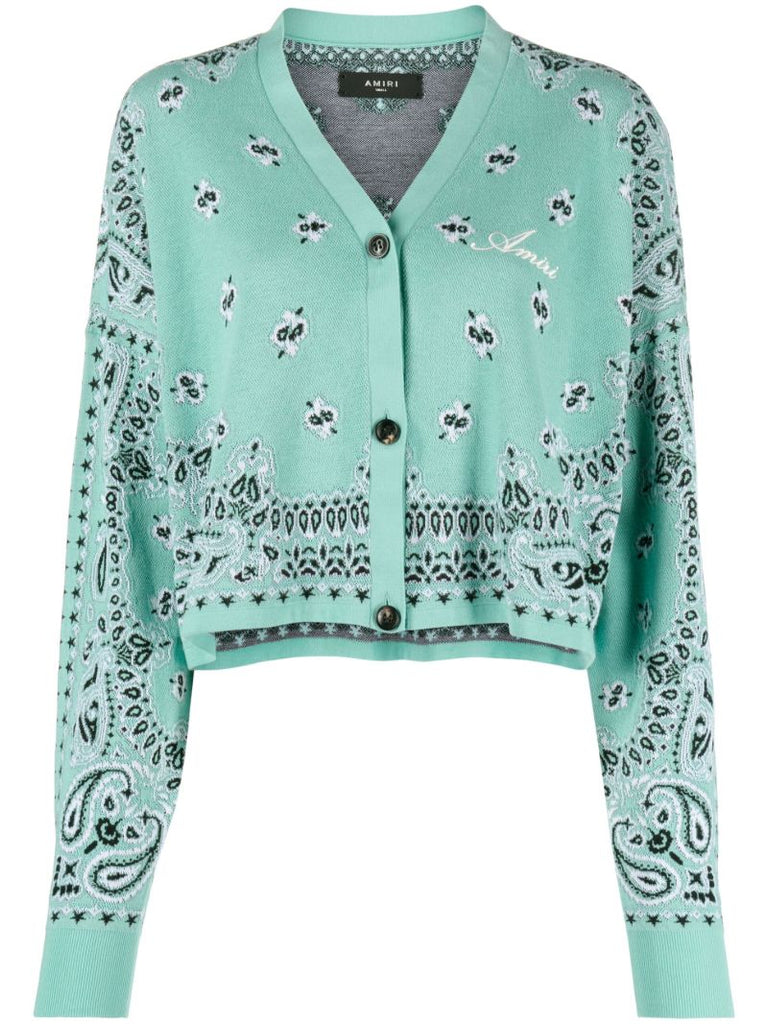 Blue Bandana-intarsia Cotton Cardigan