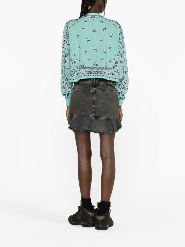 Blue Bandana-intarsia Cotton Cardigan