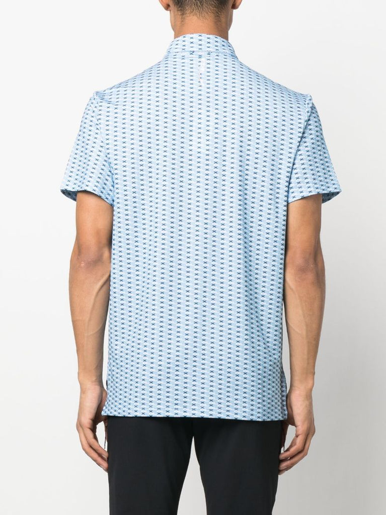 Blue Logo Print Golf Polo Shirt