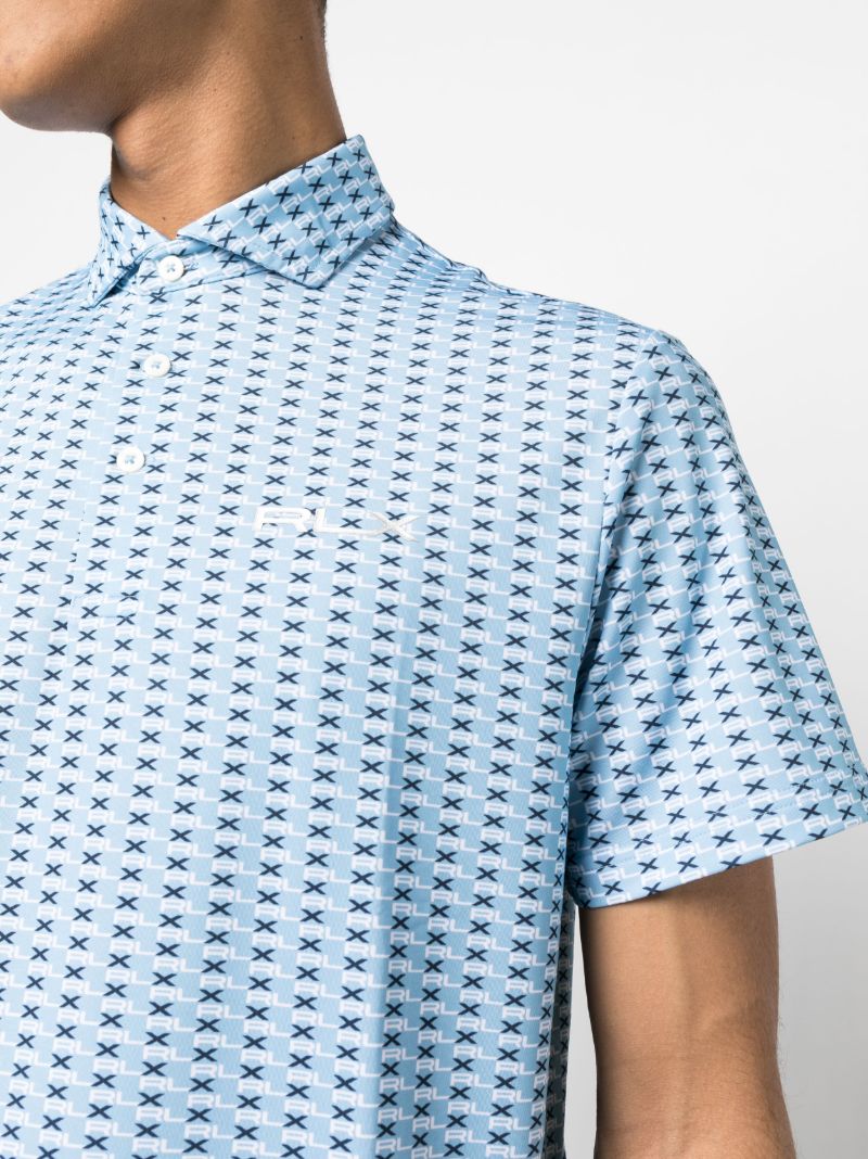 Blue Logo Print Golf Polo Shirt
