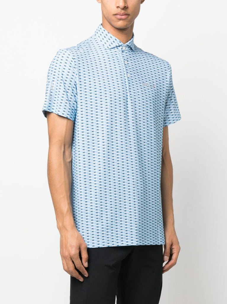 Blue Logo Print Golf Polo Shirt