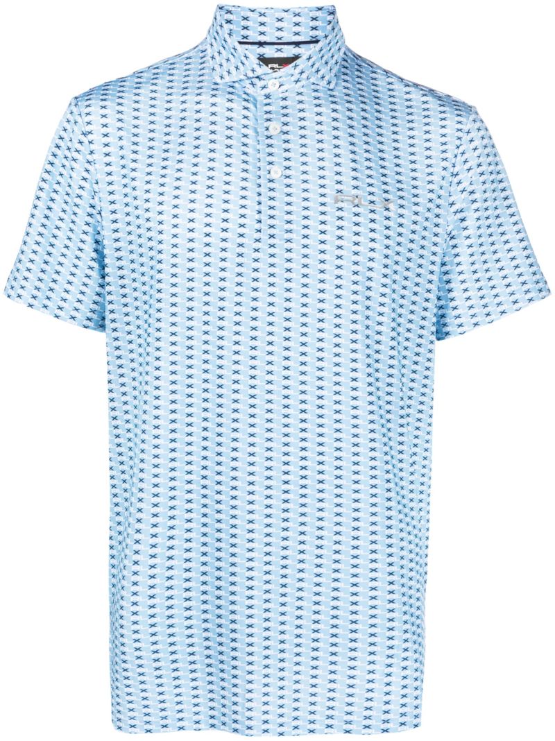 Blue Logo Print Golf Polo Shirt