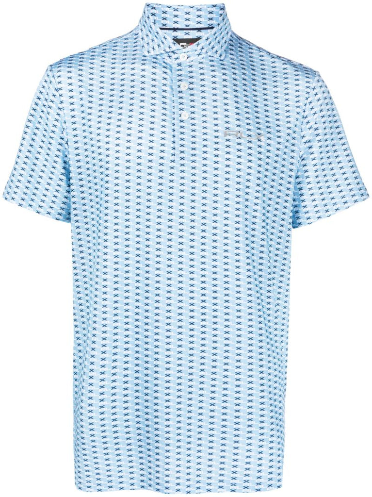 Blue Logo Print Golf Polo Shirt