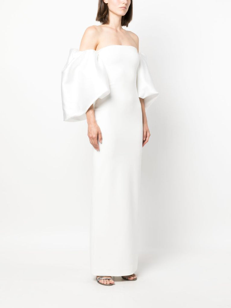 White Pia Puff-sleeve Maxi Dress