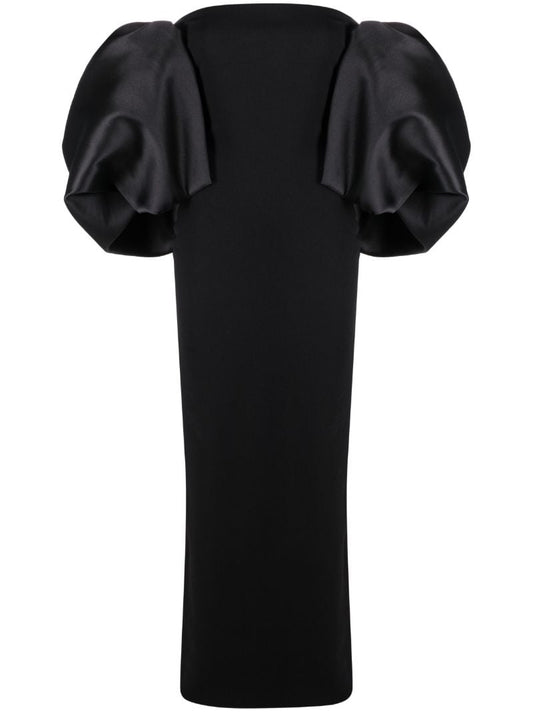 Black Pia Puff-sleeve Maxi Dress