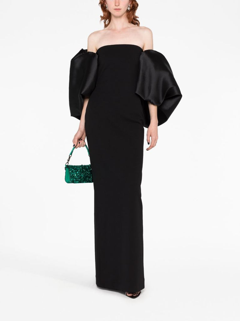 Black Pia Puff-sleeve Maxi Dress
