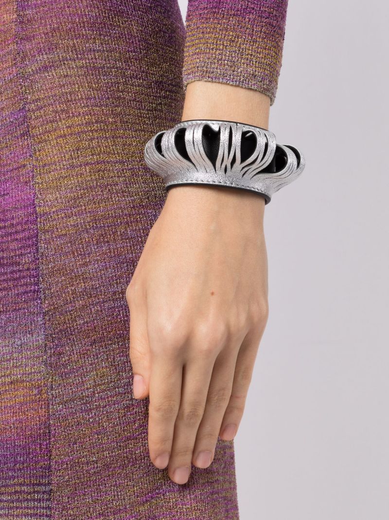 Silver-tone Spin Leather Bracelet