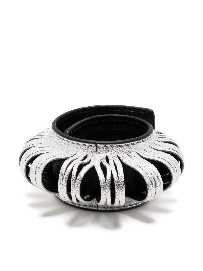 Silver-tone Spin Leather Bracelet
