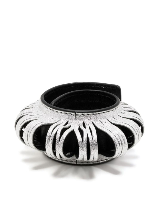 Silver-tone Spin Leather Bracelet