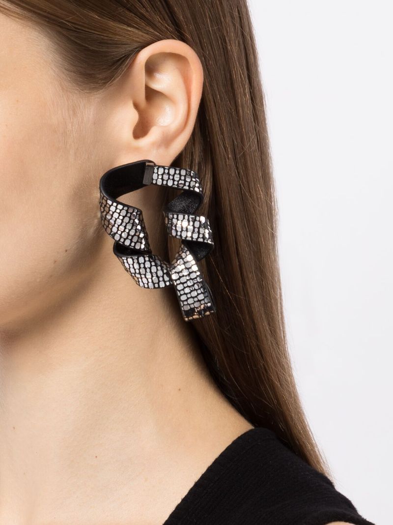 Black Nastro Snake Leather Drop Earrings
