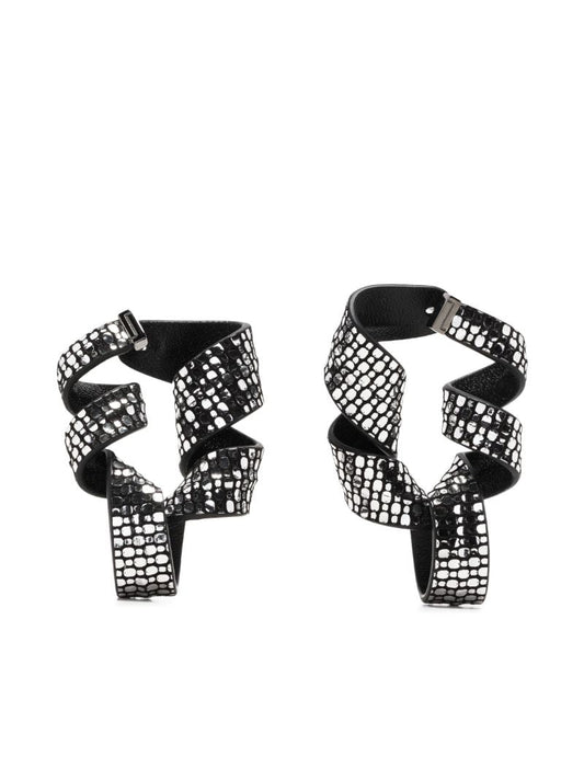 Black Nastro Snake Leather Drop Earrings