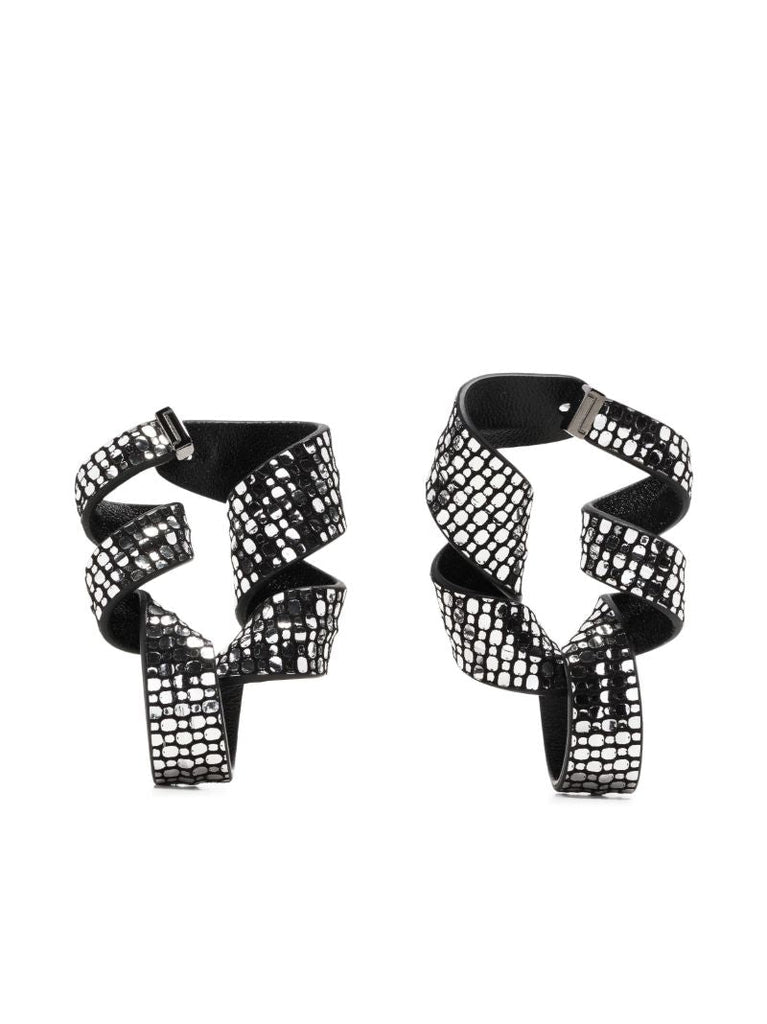 Black Nastro Snake Leather Drop Earrings