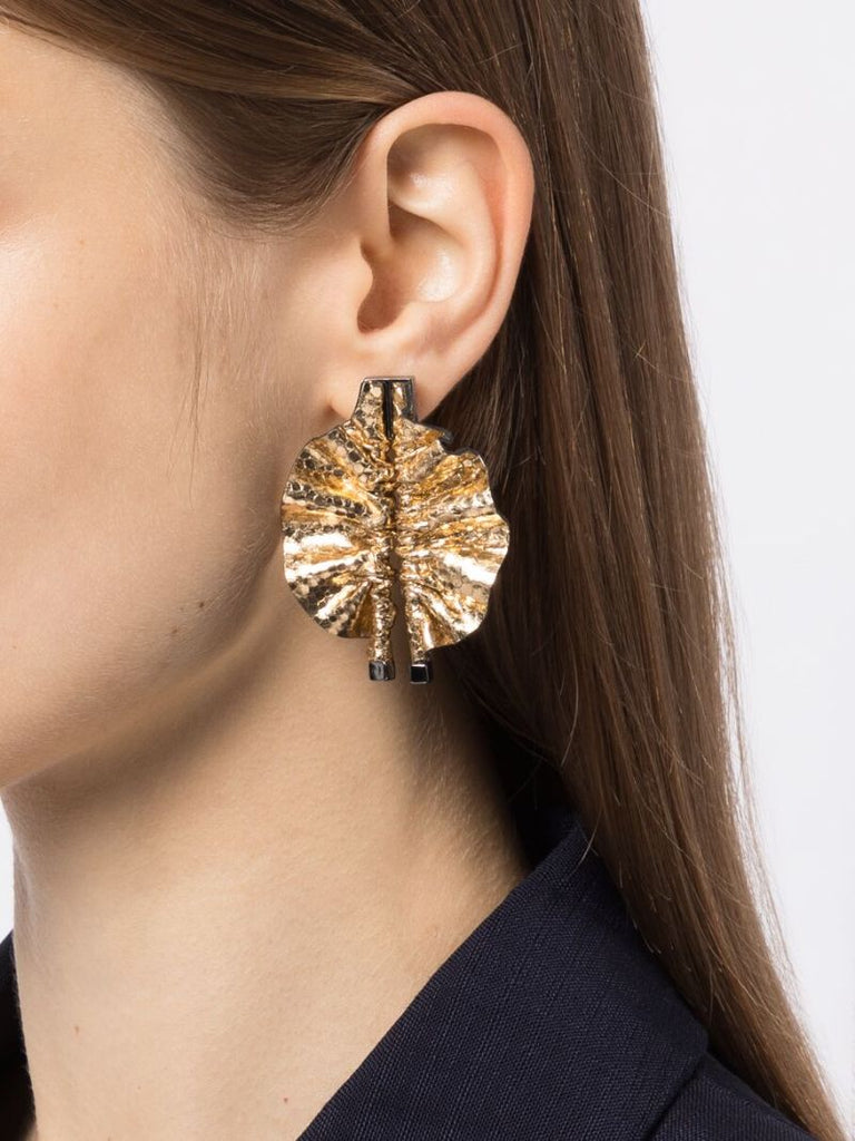 Gold-tone Minialie Leaf Leather Drop Earrings