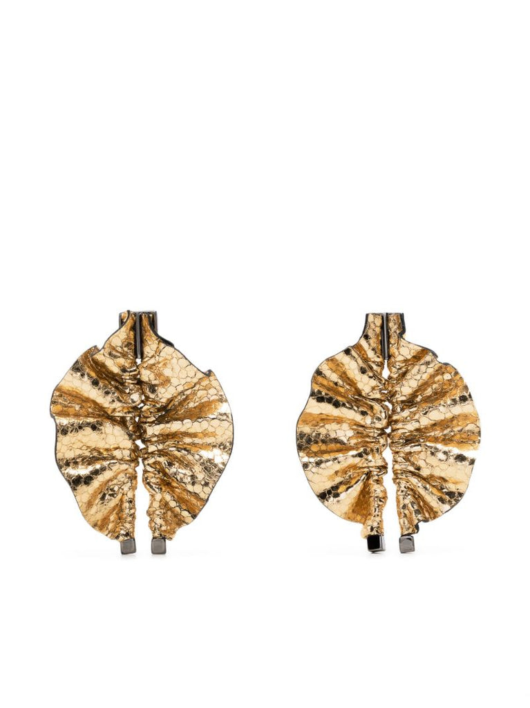 Gold-tone Minialie Leaf Leather Drop Earrings