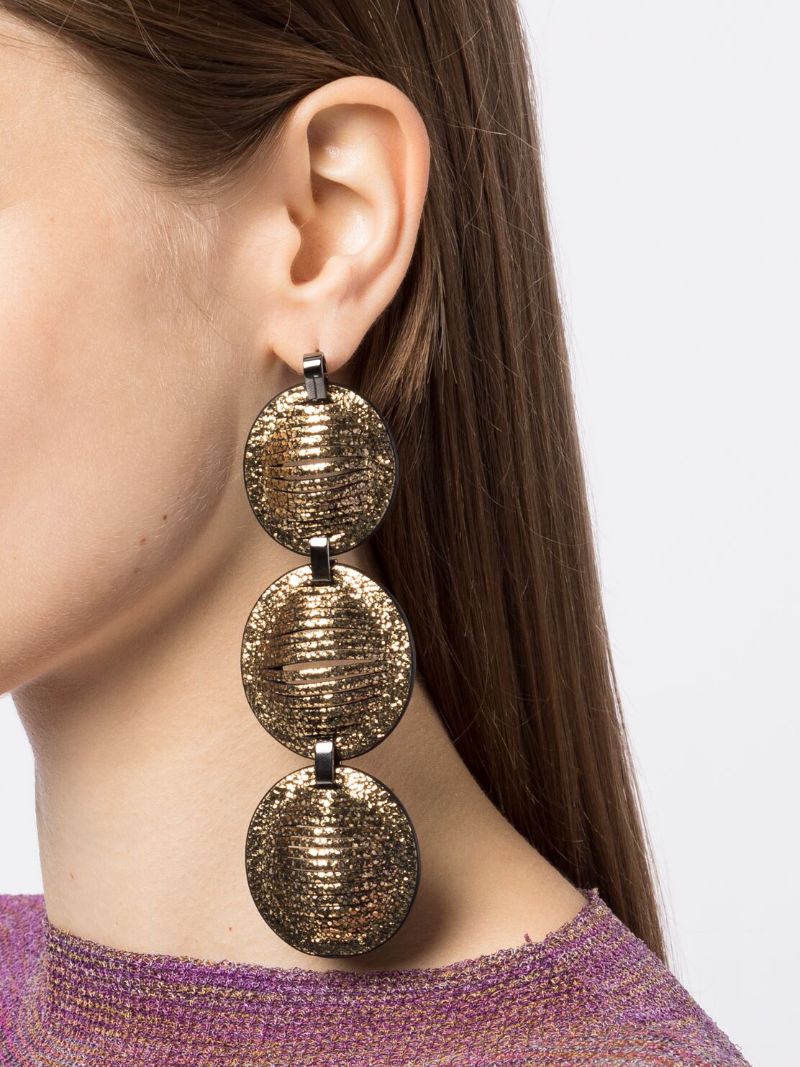 Gold-tone Eclipse Leather Drop Earrings