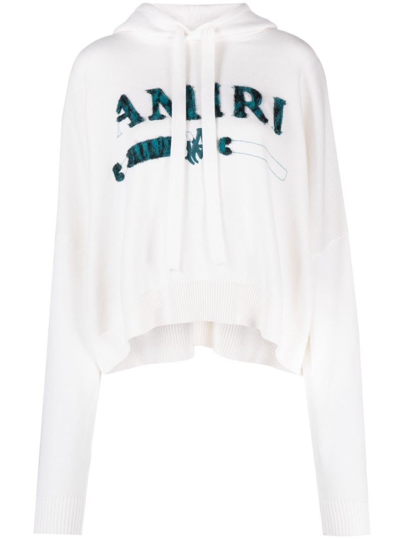 White Logo Cotton Hoodie
