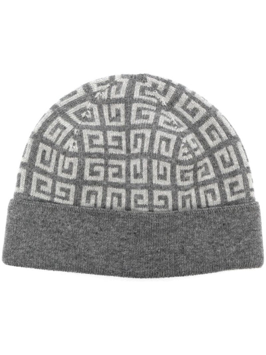 Grey 4g Intarsia Beanie Hat