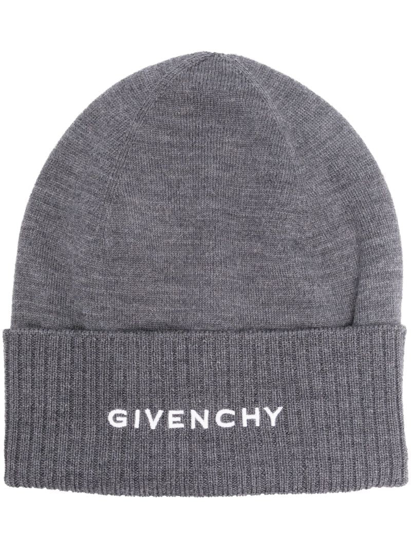 Grey Logo-embroidered Wool Beanie Hat