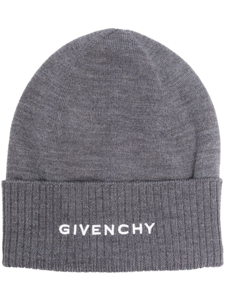 Grey Logo-embroidered Wool Beanie Hat