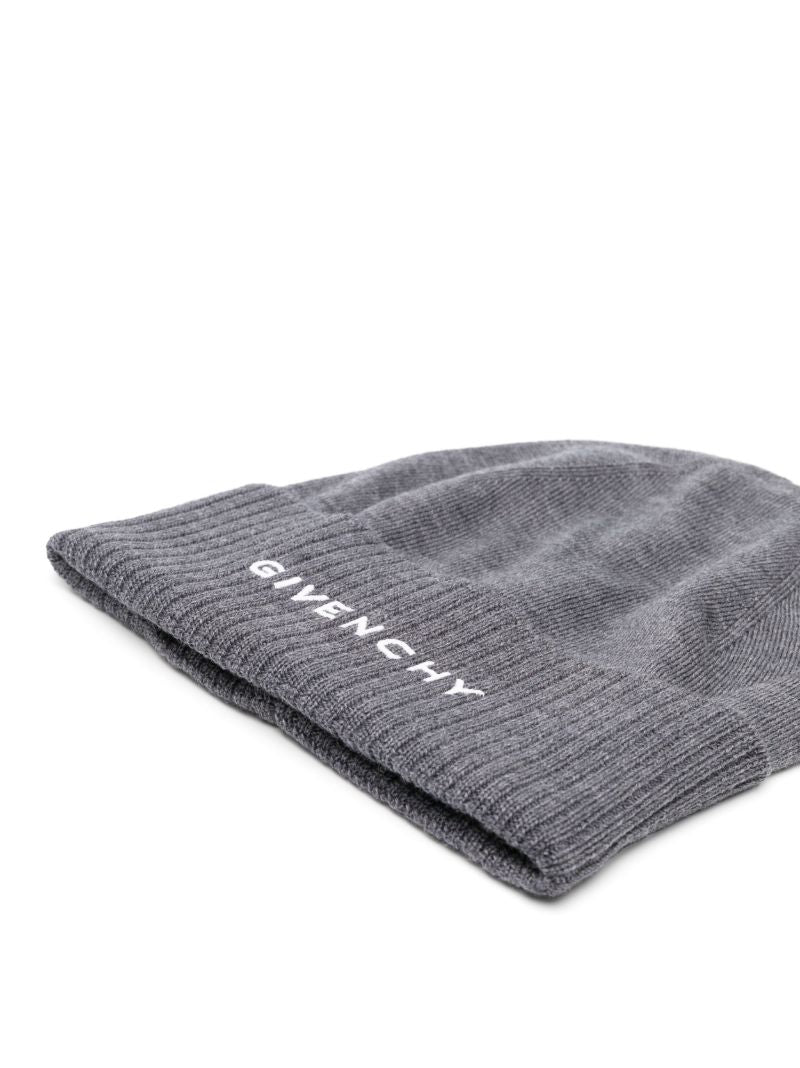 Grey Logo-embroidered Wool Beanie Hat