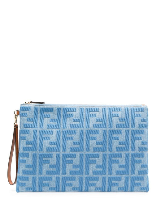 Blue Logo Print Clutch Bag