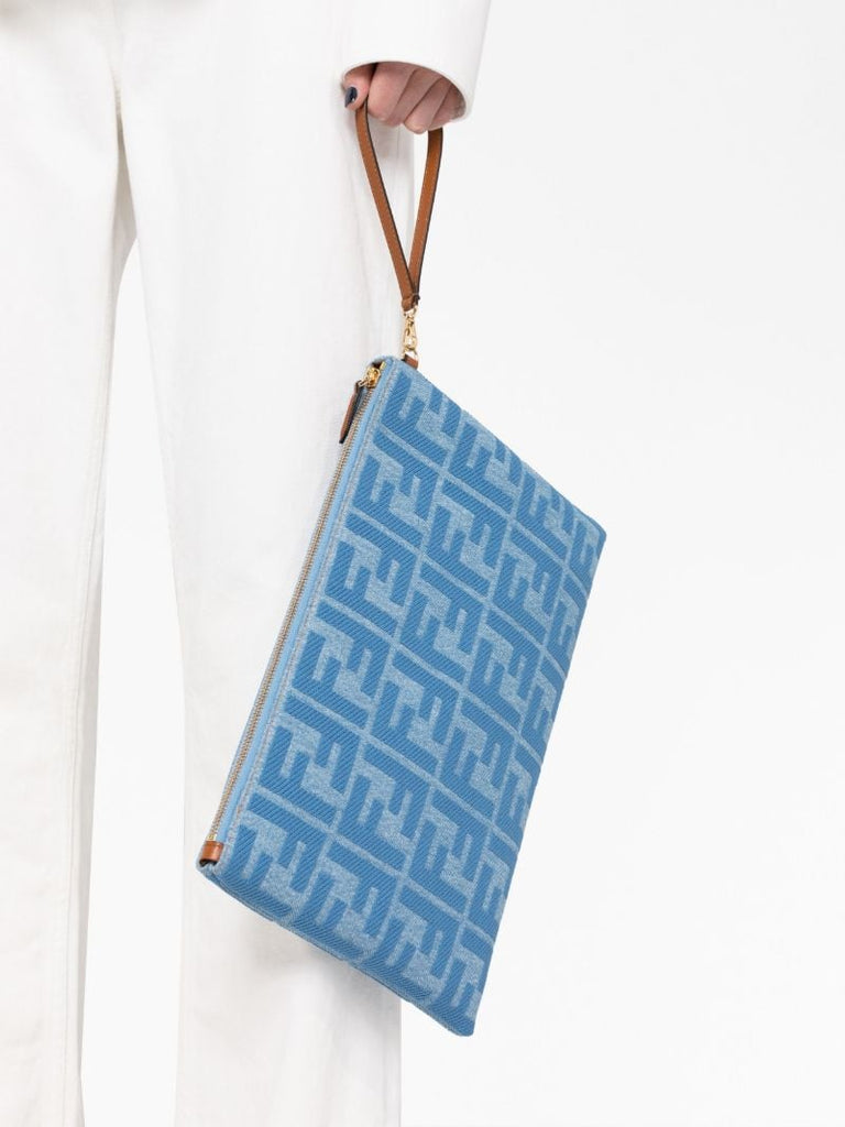 Blue Logo Print Clutch Bag