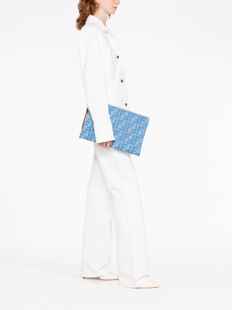 Blue Logo Print Clutch Bag