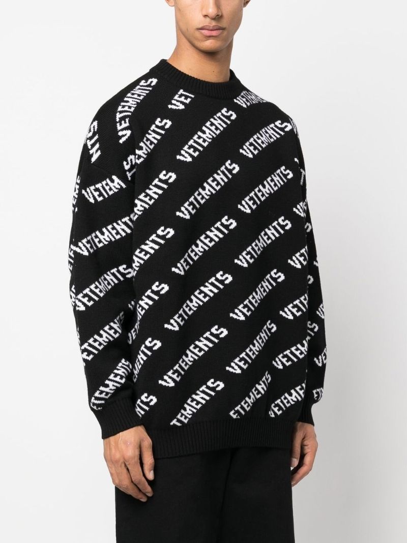 Black Logo Intarsia Wool Sweater